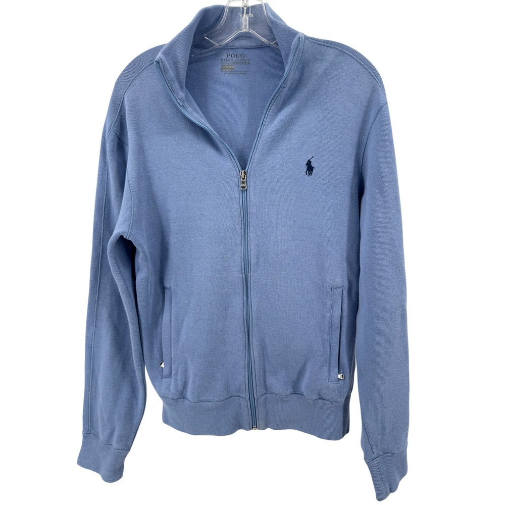 Polo Ralph Lauren Performance Jacket Women Small Blue‎ Full Zip Cotton Knit Mock